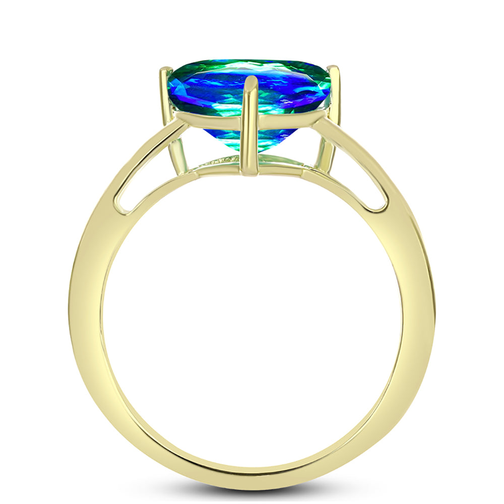 Anillo de Plata Bañada en Oro con Cuarzo Pavo Real 2 