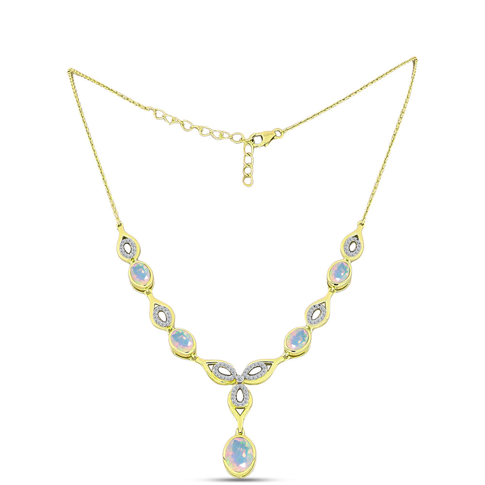 Collar de Plata Bañada en Oro con Ópalo Welo y Topacio Blanco