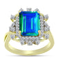Anillo de Plata Bañada en Oro con Cuarzo Pavo Real y Topacio Blanco