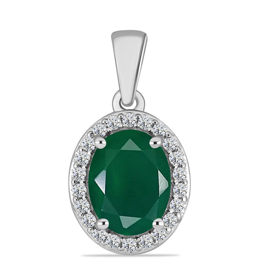 Colgante de Plata con Calcedonia Verde y Topacio Blanco