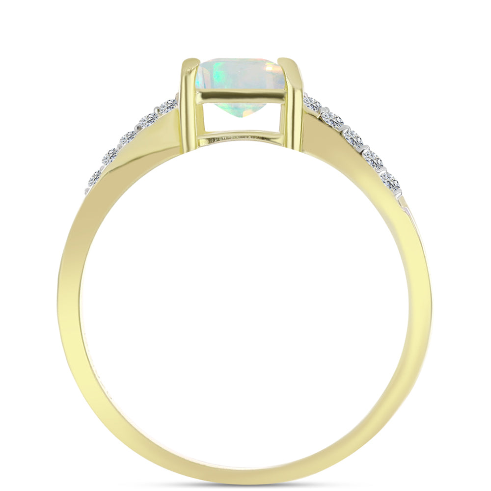 Anillo de Plata Bañada en Oro con Ópalo Welo y Topacio Blanco