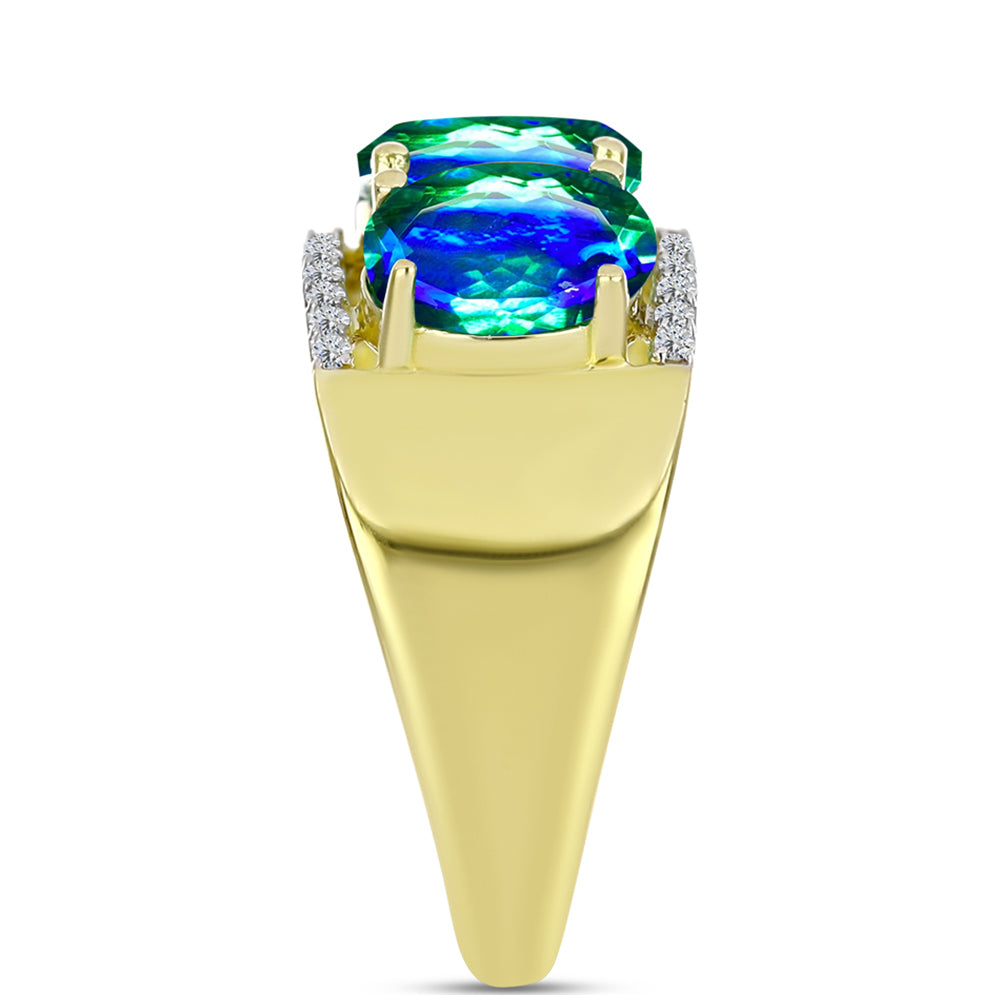 Anillo de Plata Bañada en Oro con Cuarzo Pavo Real y Topacio Blanco 4 