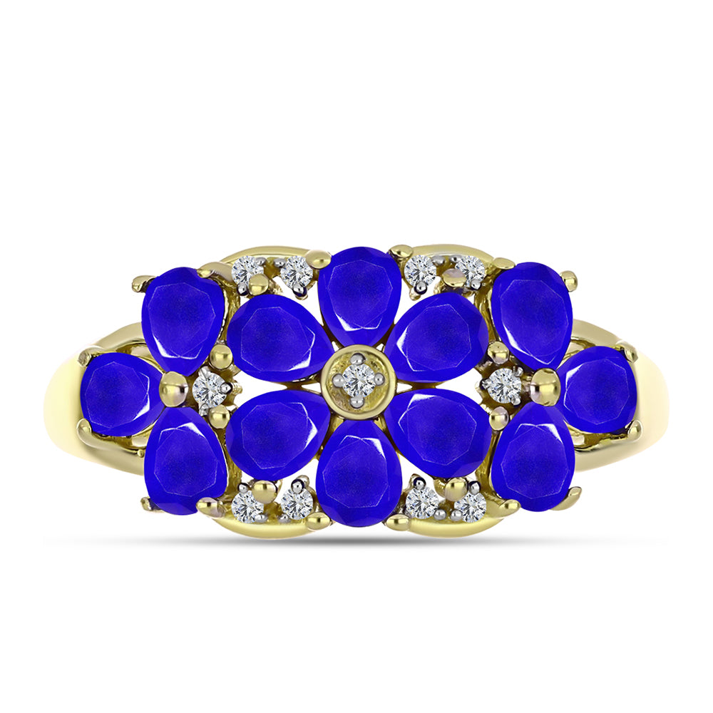 Anillo de Plata Bañada en Oro con Ágata azul y Topacio Blanco 1 