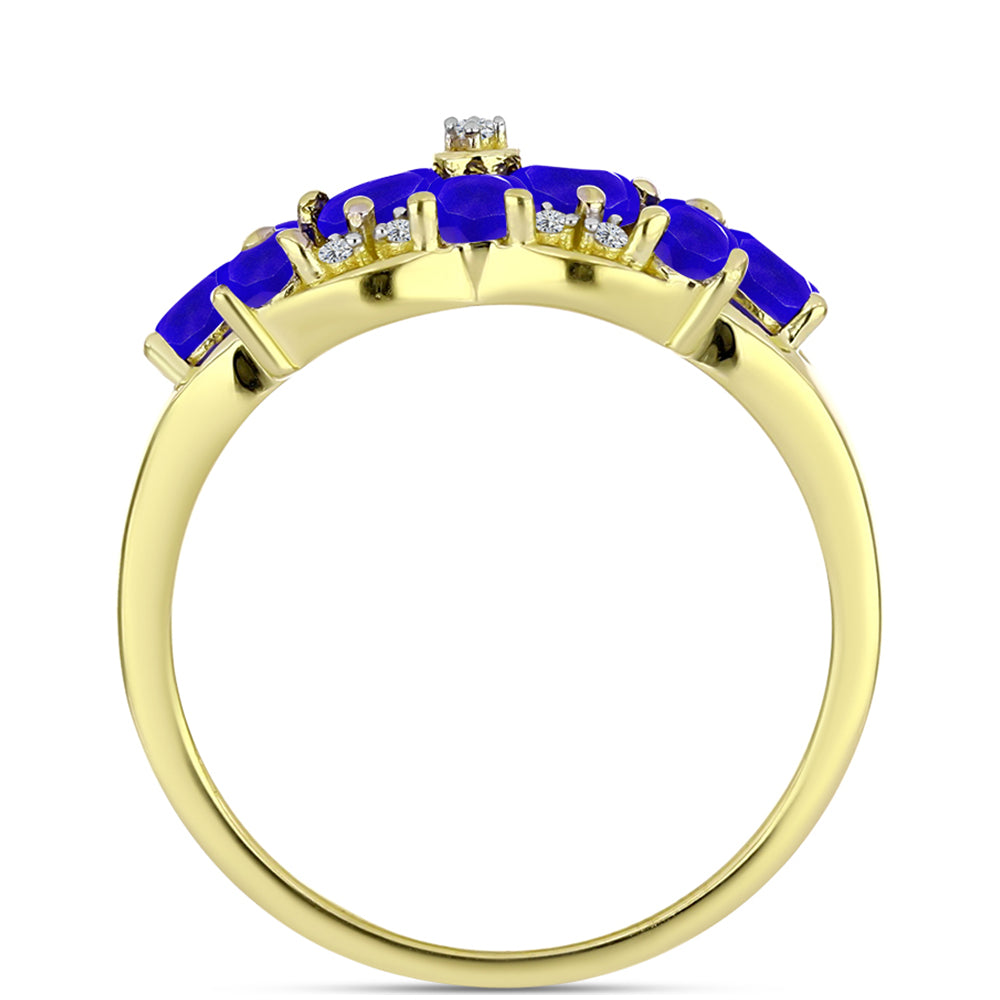 Anillo de Plata Bañada en Oro con Ágata azul y Topacio Blanco 2 