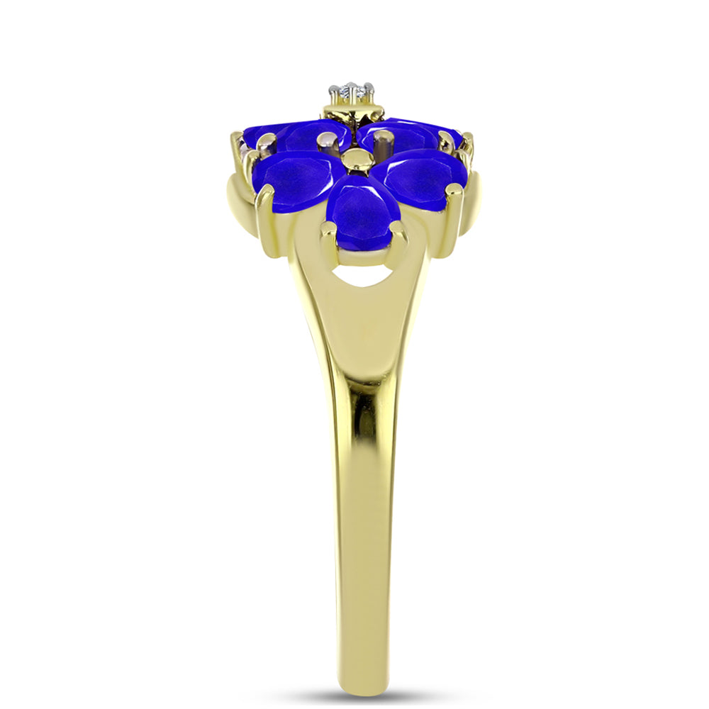 Anillo de Plata Bañada en Oro con Ágata azul y Topacio Blanco 4 