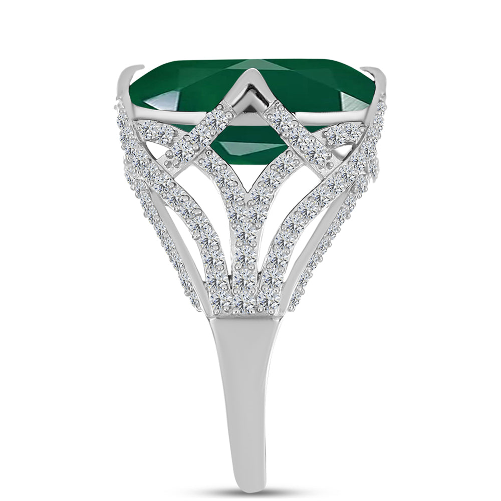 Anillo de Plata con Calcedonia Verde y Topacio Blanco 4 