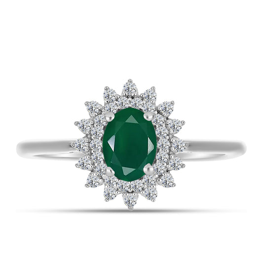 Anillo de Plata con Calcedonia Verde y Topacio Blanco