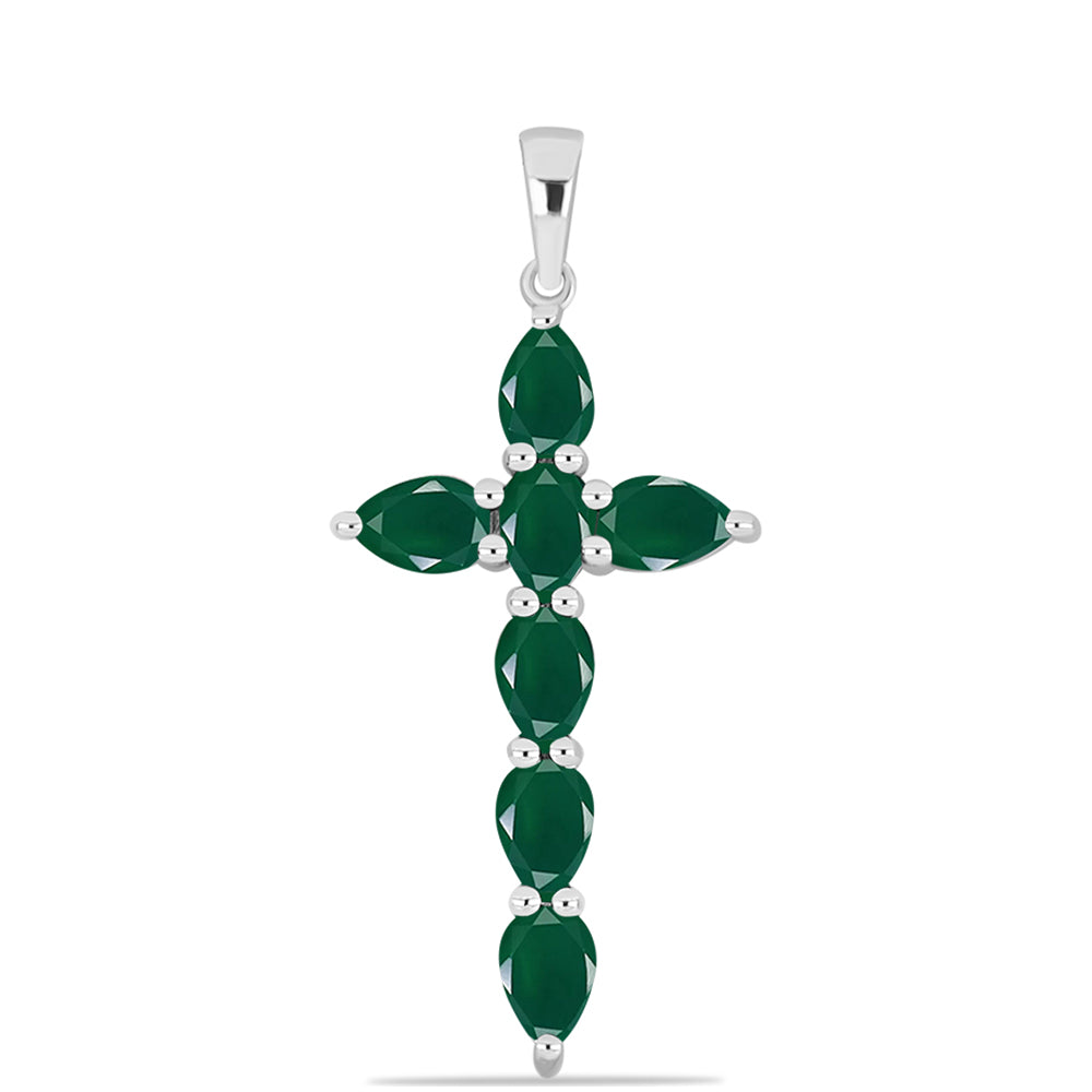 Cruz Colgante de Plata con Calcedonia Verde