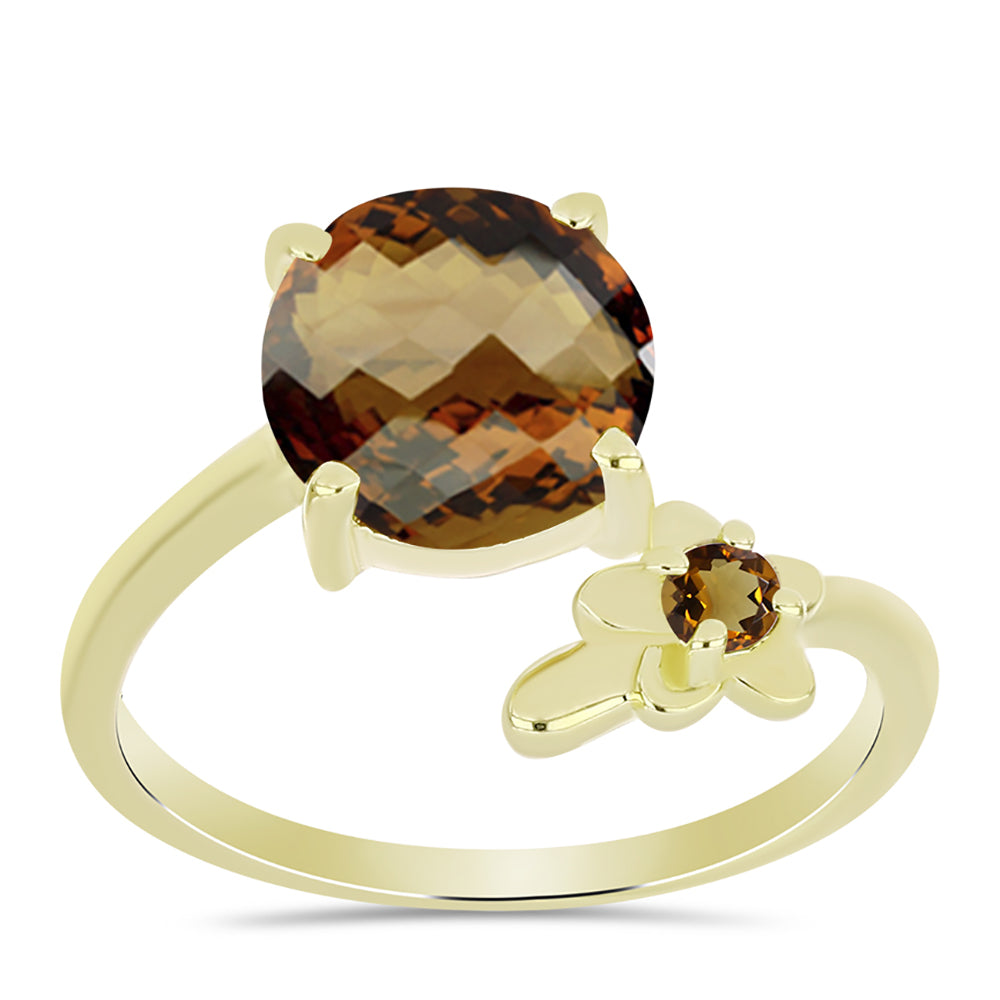 Anillo de Plata Bañada en Oro con Cuarzo Coñac 3 