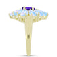Anillo de Plata Bañada en Oro con Piedra Lunar Arco Iris y Amatista de Marruecos