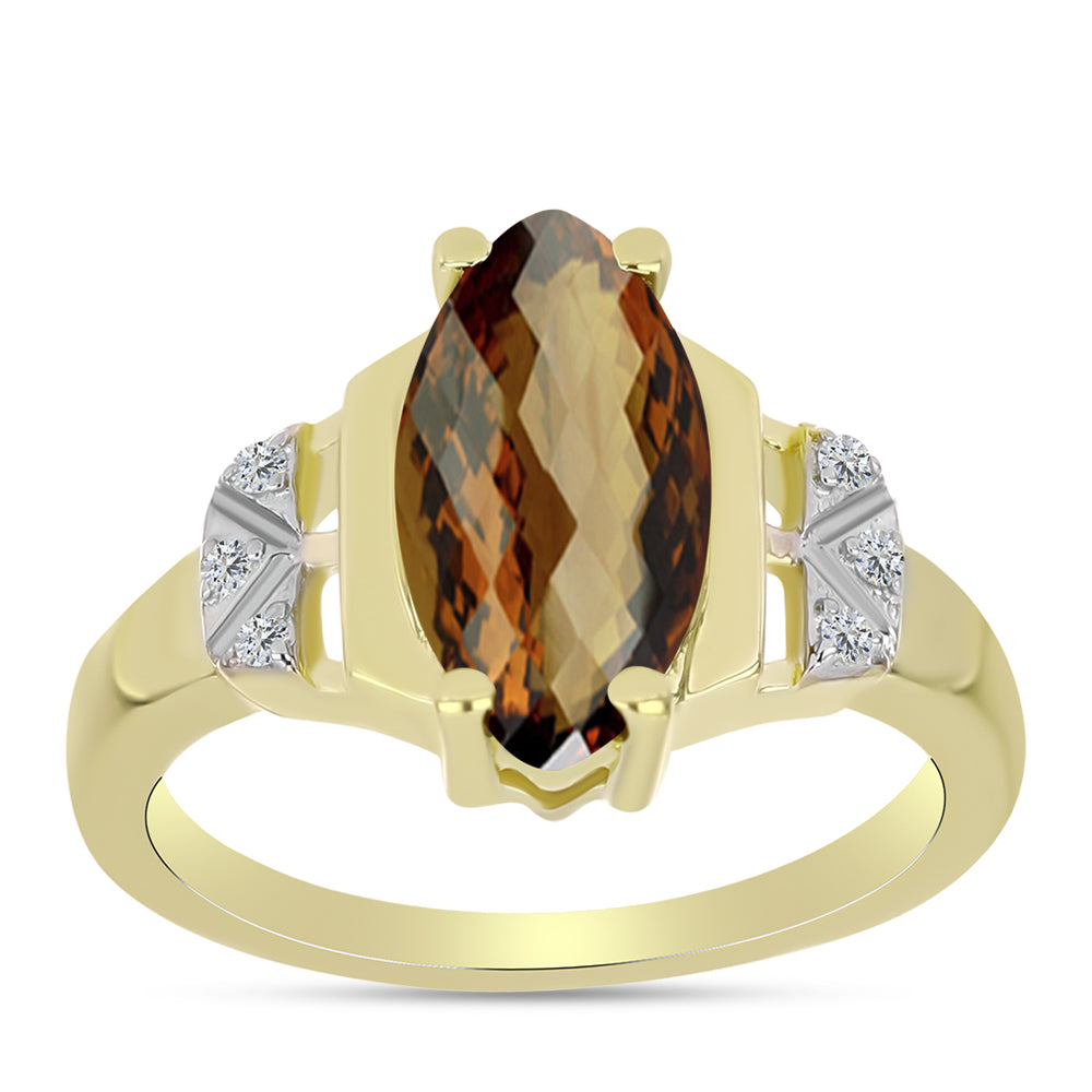 Anillo de Plata Bañada en Oro con Cuarzo Coñac y Topacio Blanco