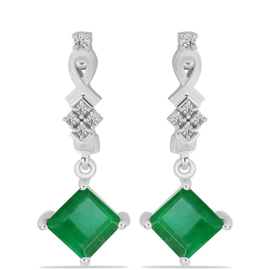 Pendientes de Plata con Esmeralda de Brasil y Topacio Blanco