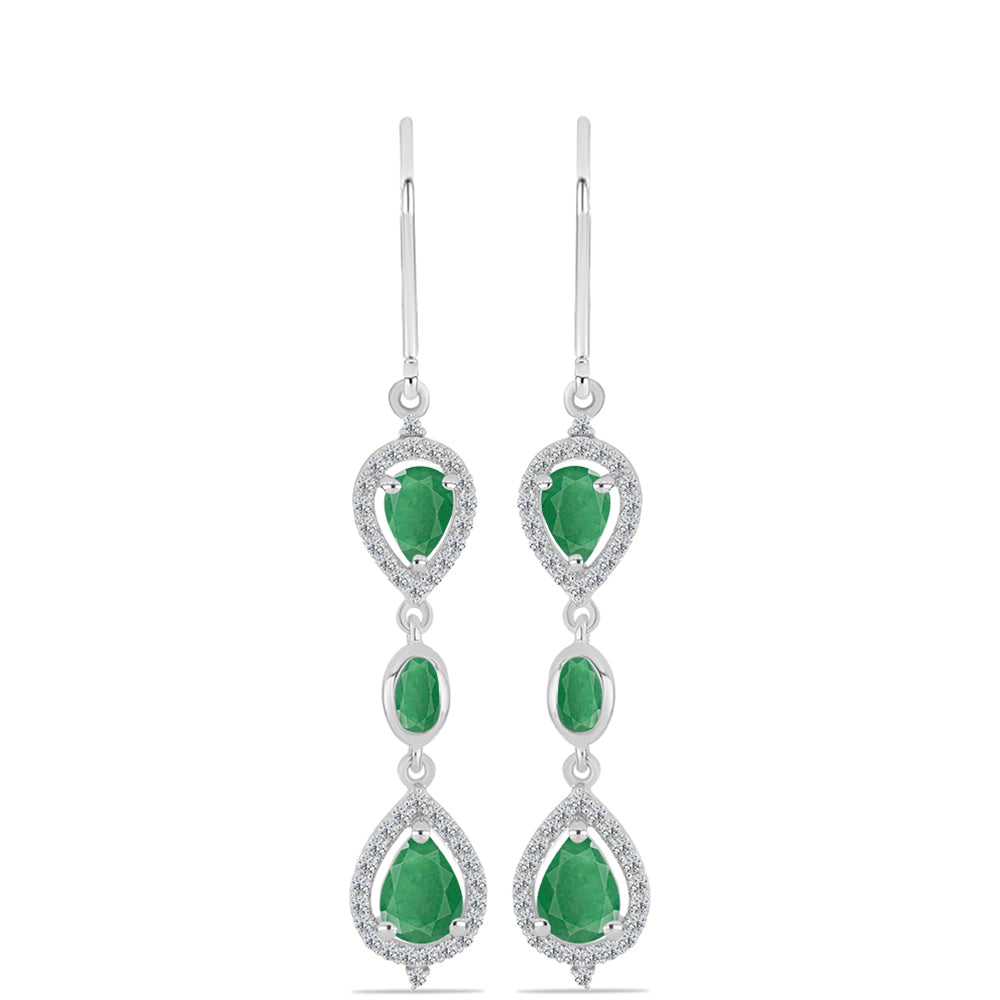 Pendientes de Plata con Esmeralda de Brasil y Topacio Blanco