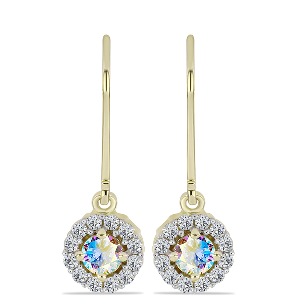 Pendientes de Plata Bañada en Oro con Moisanita hielo y Topacio Blanco 1 