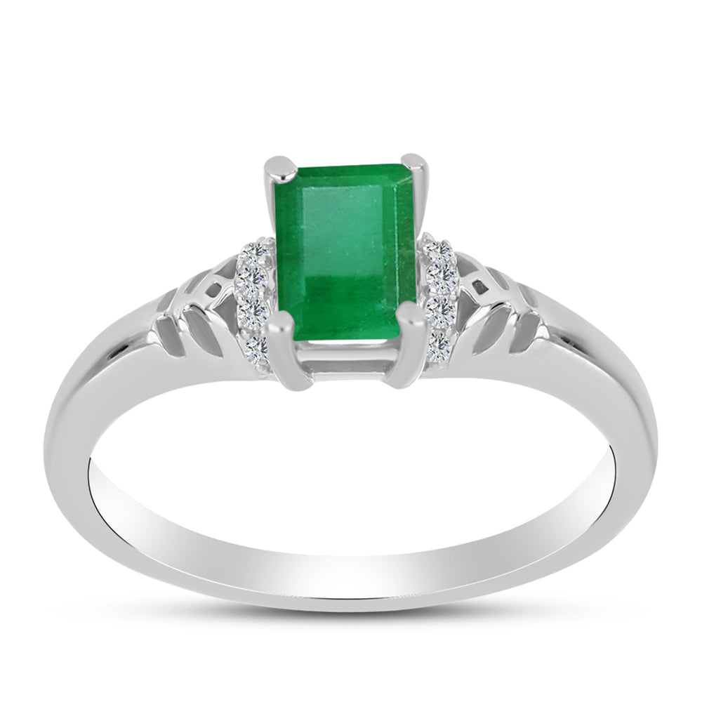 Anillo de Plata con Esmeralda de Brasil y Topacio Blanco