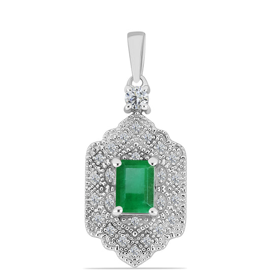 Colgante de Plata con Esmeralda de Brasil y Topacio Blanco