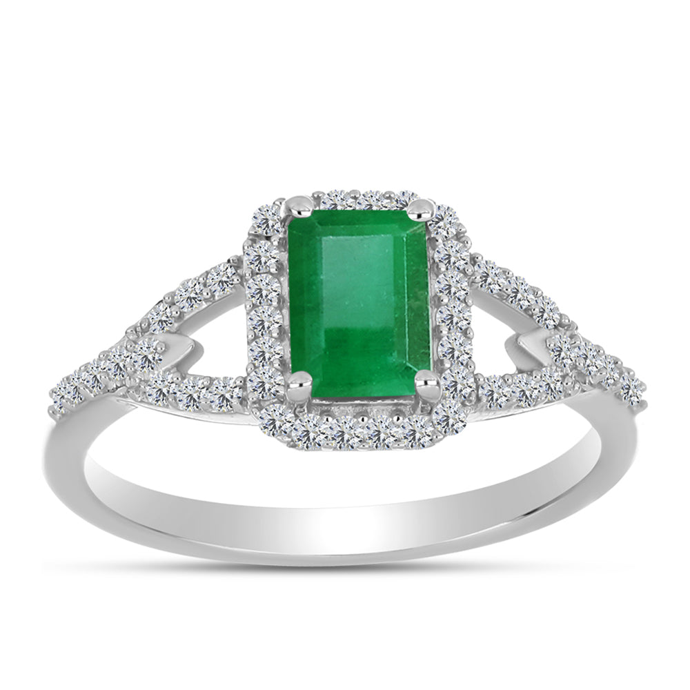Anillo de Plata con Esmeralda de Brasil y Topacio Blanco