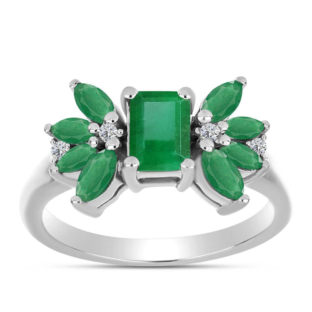 Anillo de Plata con Esmeralda de Brasil y Topacio Blanco