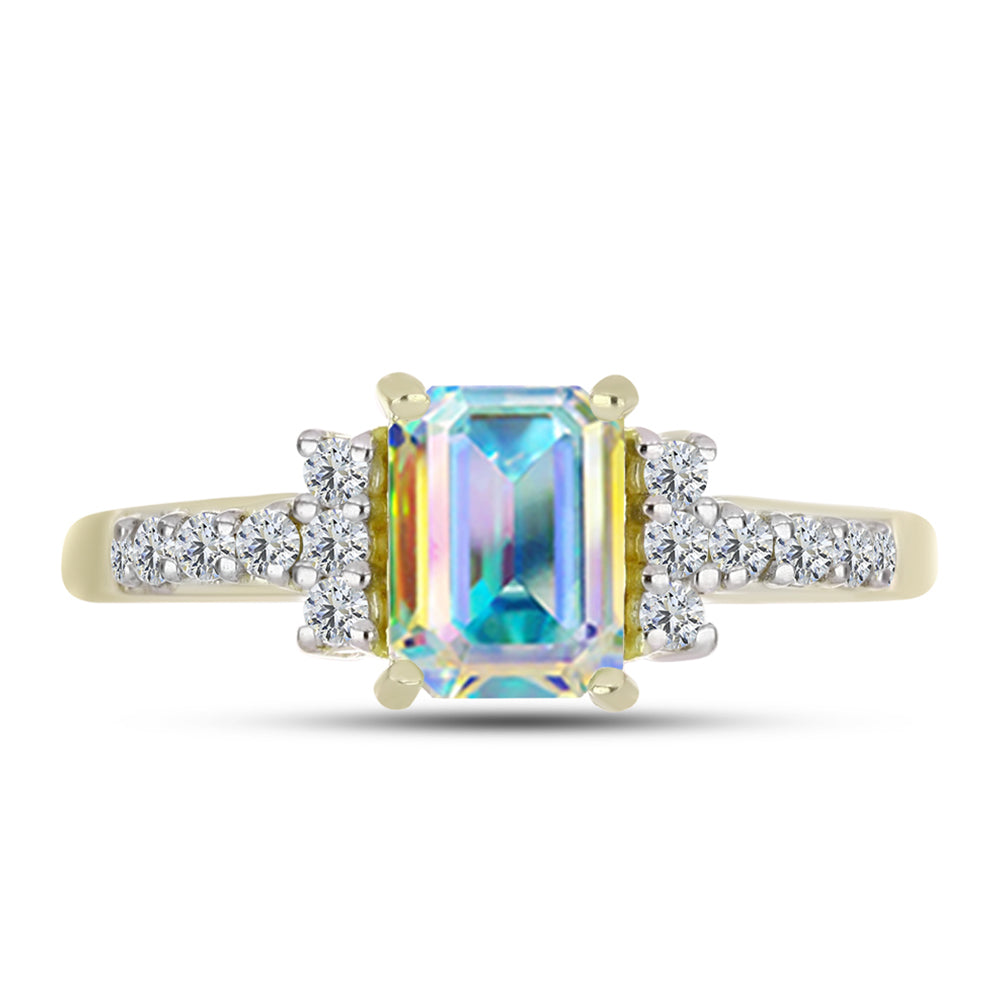 Anillo de Plata Bañada en Oro con Moisanita hielo y Topacio Blanco 1 