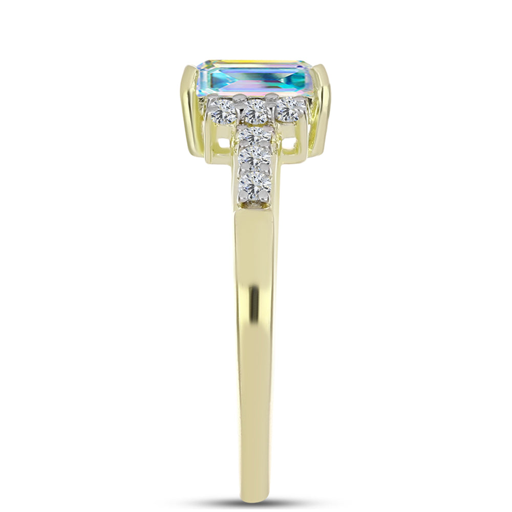 Anillo de Plata Bañada en Oro con Moisanita hielo y Topacio Blanco 4 