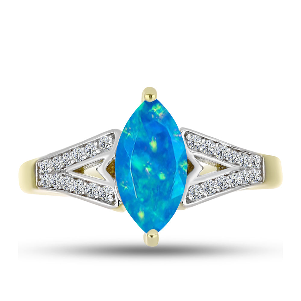 Anillo de Plata Bañada en Oro con Ópalo Azul Paraiba de Etiopía y Topacio Blanco