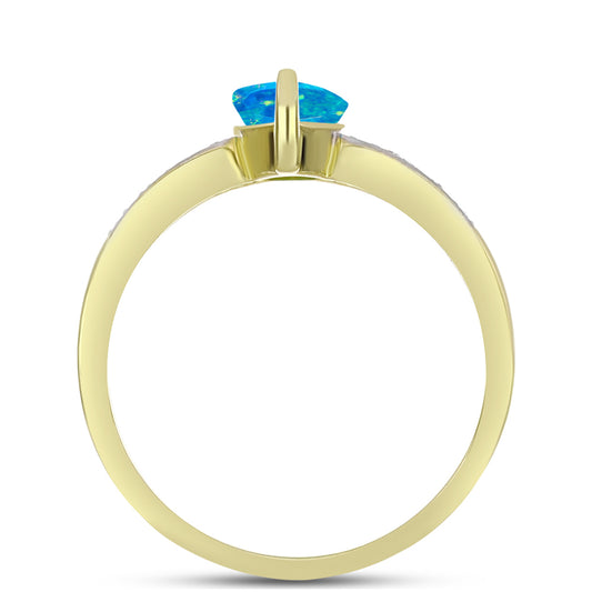 Anillo de Plata Bañada en Oro con Ópalo Azul Paraiba de Etiopía y Topacio Blanco