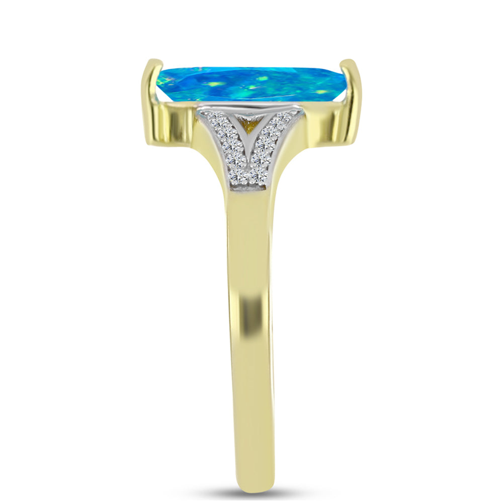 Anillo de Plata Bañada en Oro con Ópalo Azul Paraiba de Etiopía y Topacio Blanco 4 