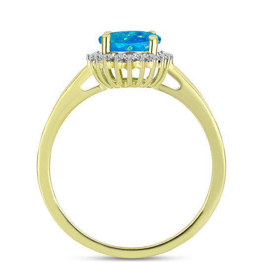 Anillo de Plata Bañada en Oro con Ópalo Azul Paraiba de Etiopía y Topacio Blanco