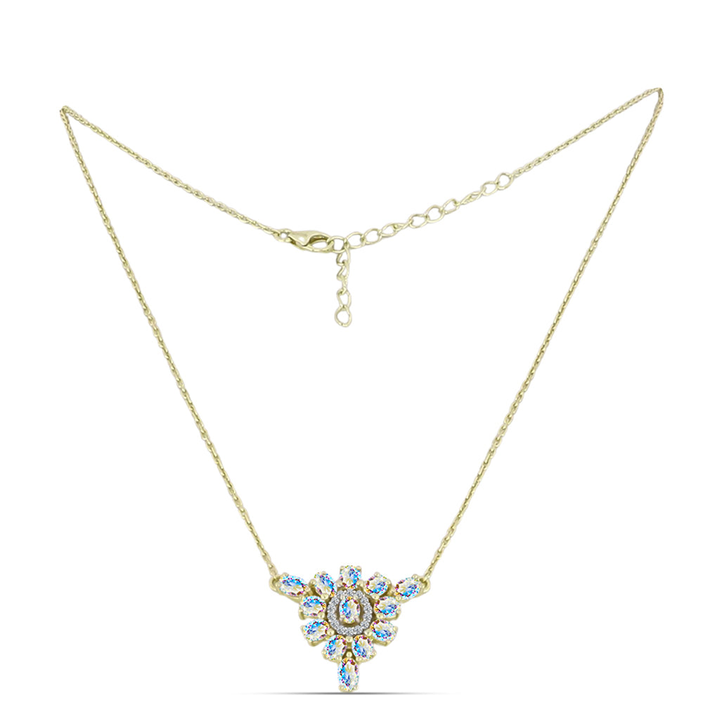 Collar de Plata Bañada en Oro con Moisanita hielo y Topacio Blanco