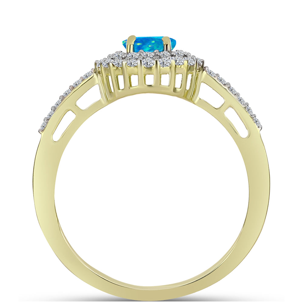 Anillo de Plata Bañada en Oro con Ópalo Azul Paraiba de Etiopía y Topacio Blanco