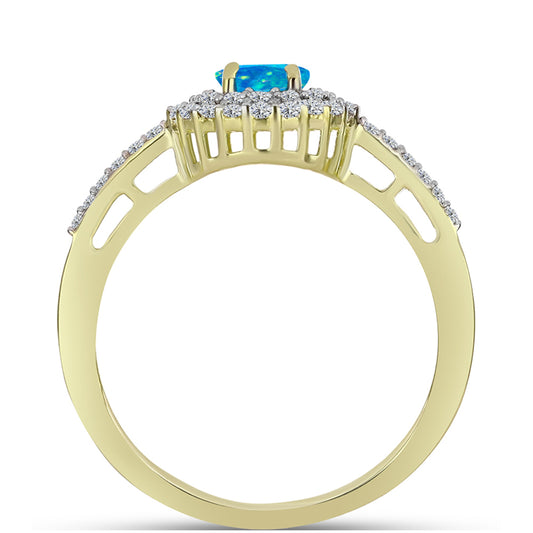 Anillo de Plata Bañada en Oro con Ópalo Azul Paraiba de Etiopía y Topacio Blanco