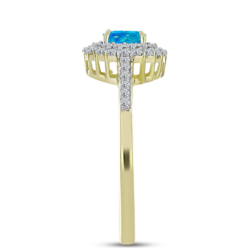 Anillo de Plata Bañada en Oro con Ópalo Azul Paraiba de Etiopía y Topacio Blanco 4 