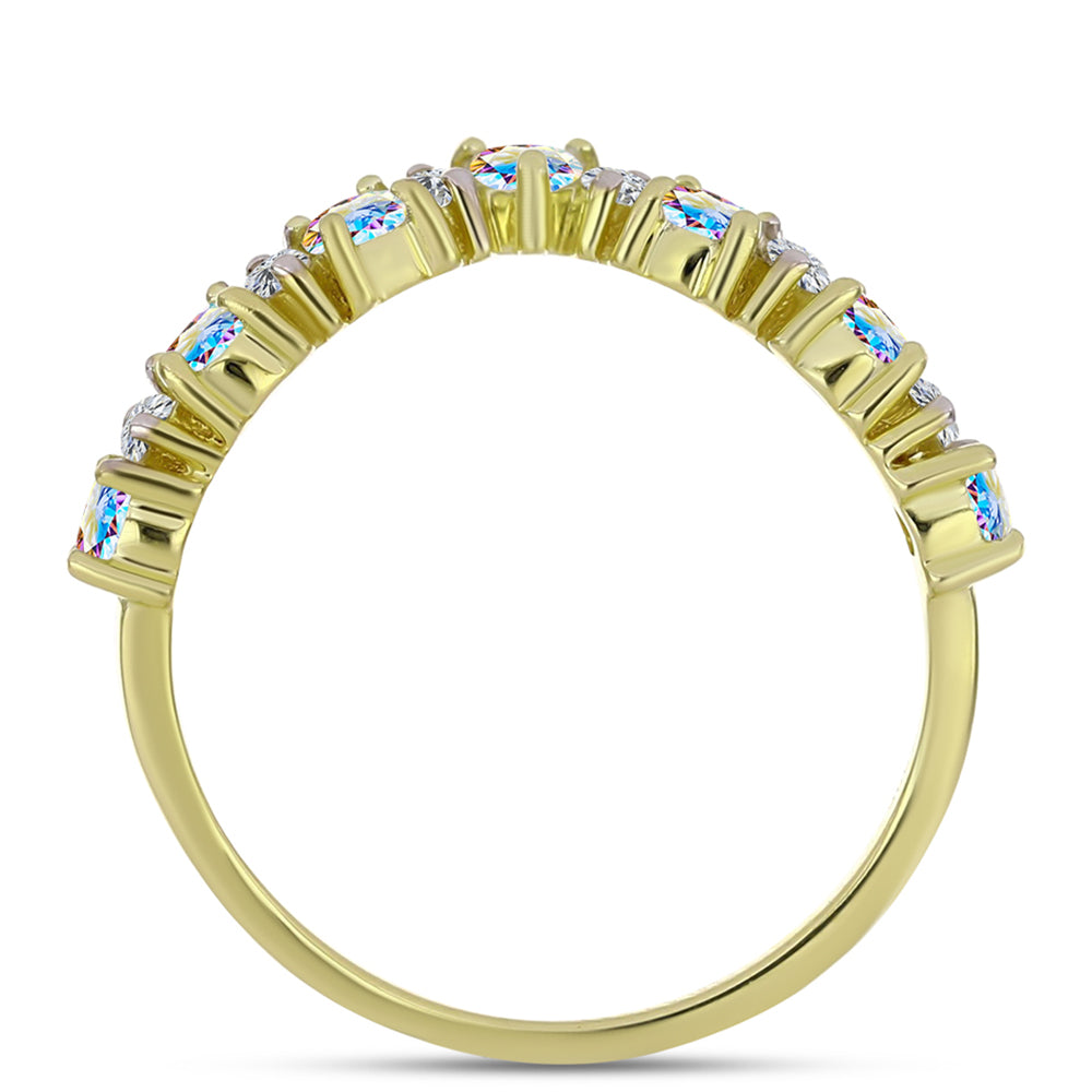 Anillo de Plata Bañada en Oro con Moisanita hielo y Topacio Blanco
