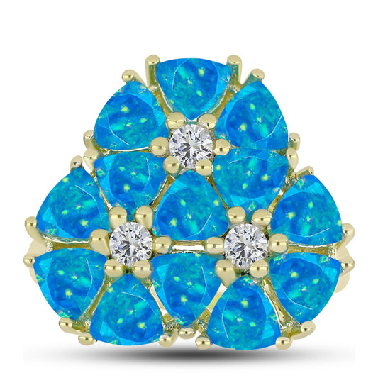 Anillo de Plata Bañada en Oro con Ópalo Azul Paraiba de Etiopía y Topacio Blanco