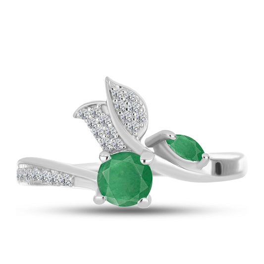 Anillo de Plata con Esmeralda de Brasil y Topacio Blanco