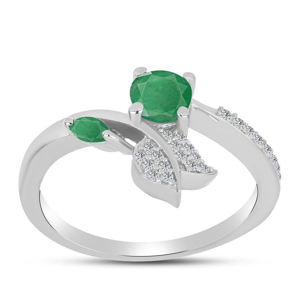 Anillo de Plata con Esmeralda de Brasil y Topacio Blanco 3 