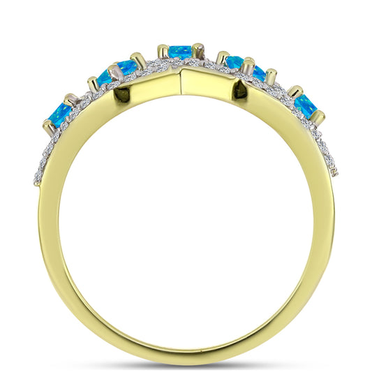 Anillo de Plata Bañada en Oro con Ópalo Azul Paraiba de Etiopía y Topacio Blanco