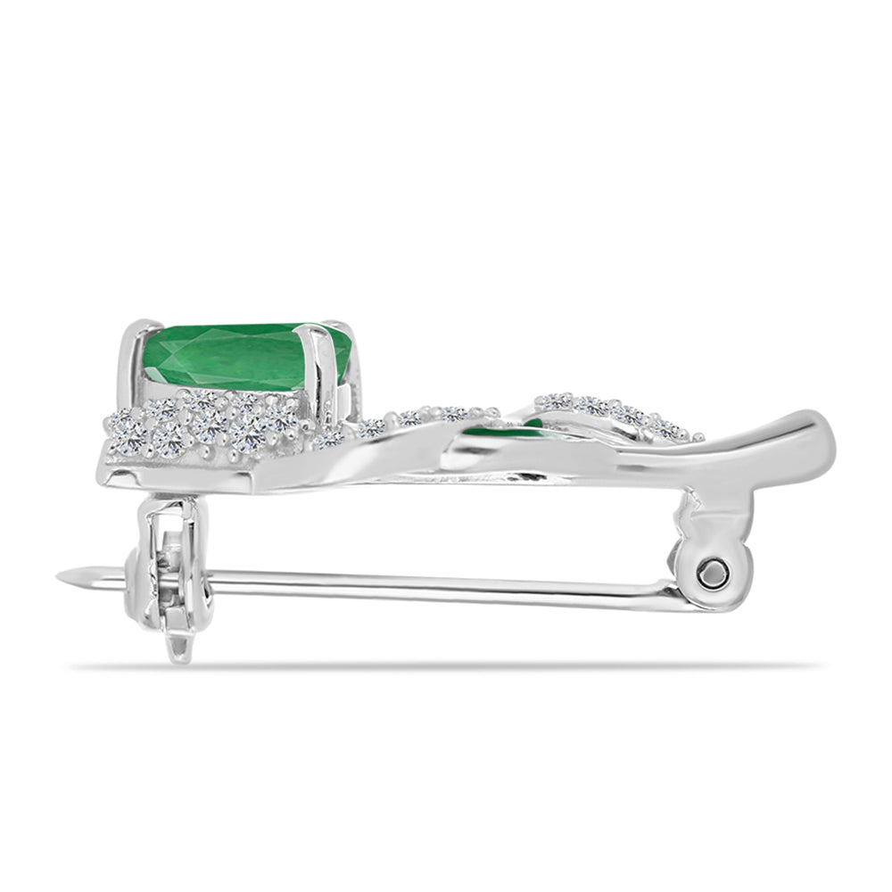 Broche de Plata con Esmeralda de Brasil y Topacio Blanco 2 