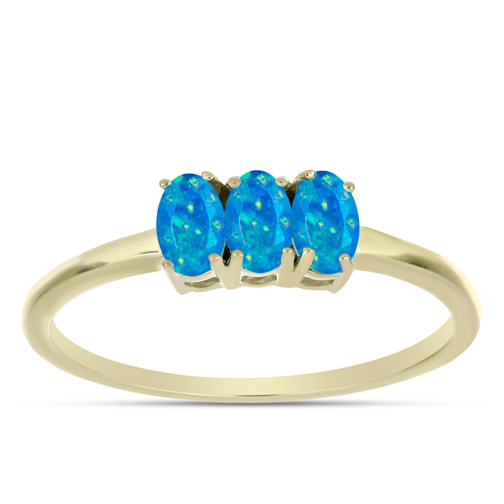 Anillo de Plata Bañada en Oro con Ópalo Azul Paraiba de Etiopía