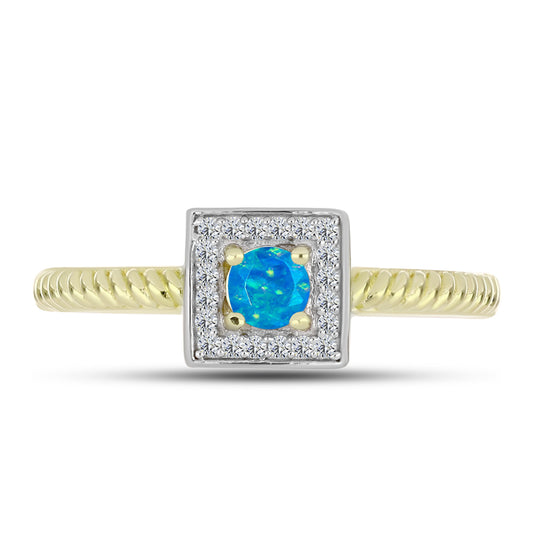 Anillo de Plata Bañada en Oro con Ópalo Azul Paraiba de Etiopía y Topacio Blanco