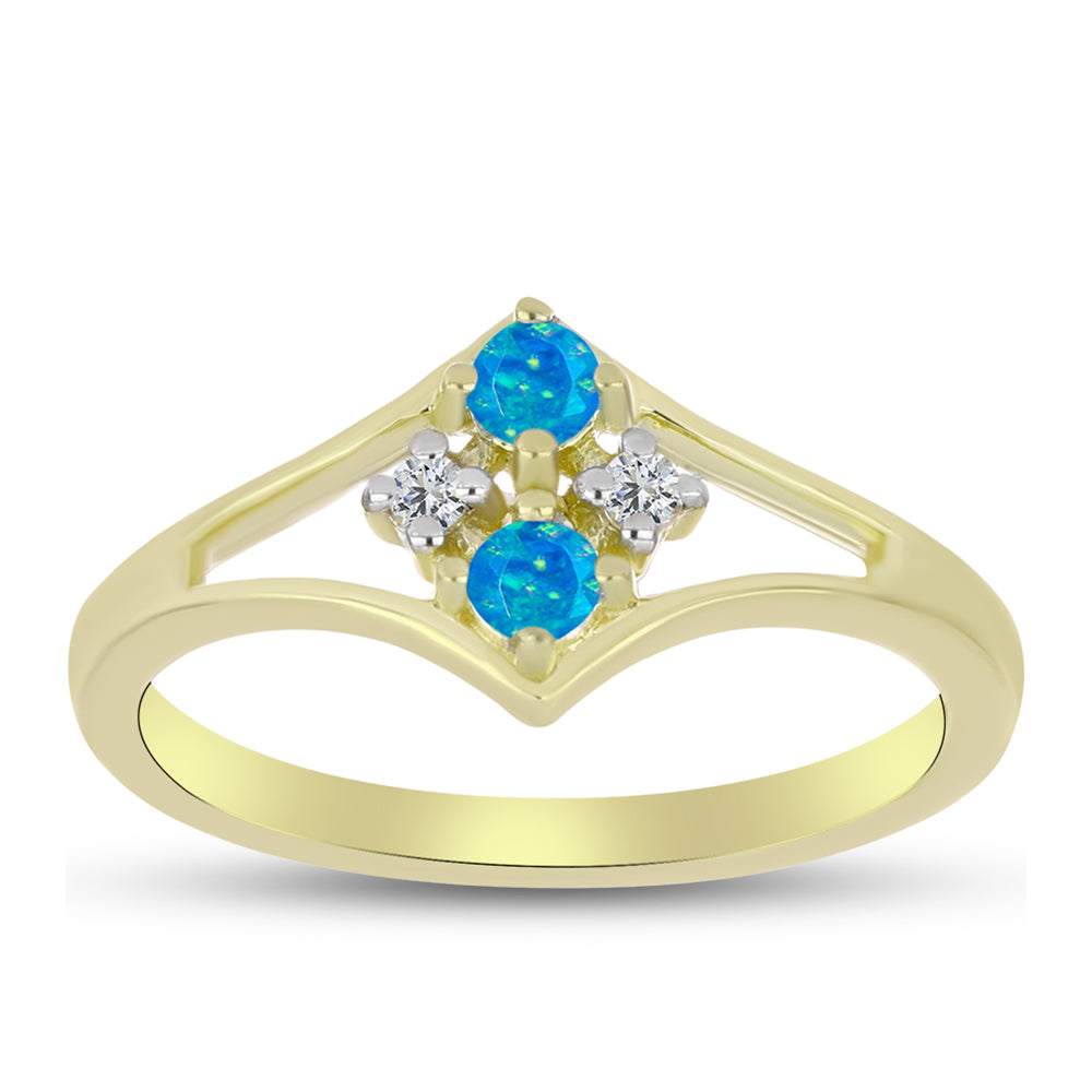 Anillo de Plata Bañada en Oro con Ópalo Azul Paraiba de Etiopía y Topacio Blanco 3 