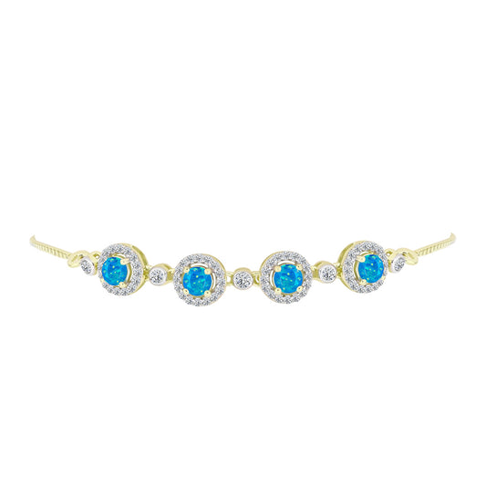 Pulsera de Plata Bañada en Oro con Ópalo Azul Paraiba de Etiopía y Topacio Blanco