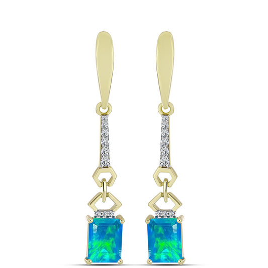 Pendientes de Plata Bañada en Oro con Ópalo Azul Paraiba de Etiopía y Topacio Blanco