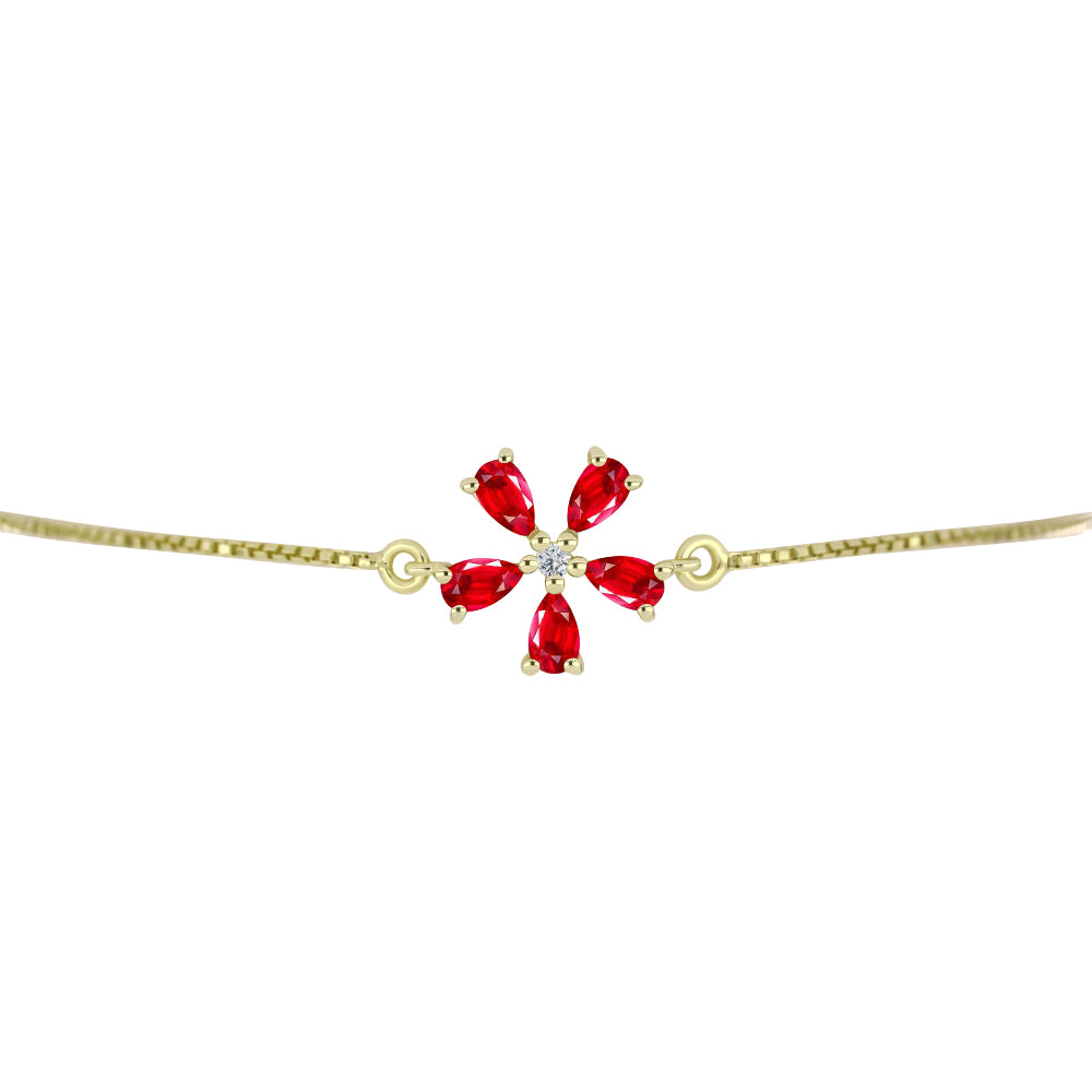 Pulsera de Plata Bañada en Oro con Ágata Roja y Topacio Blanco 2 