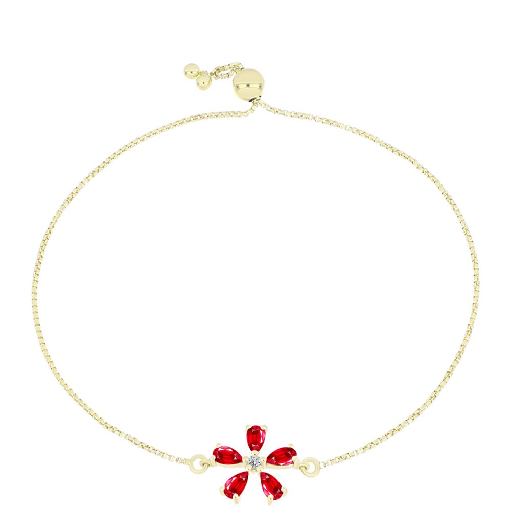 Pulsera de Plata Bañada en Oro con Ágata Roja y Topacio Blanco