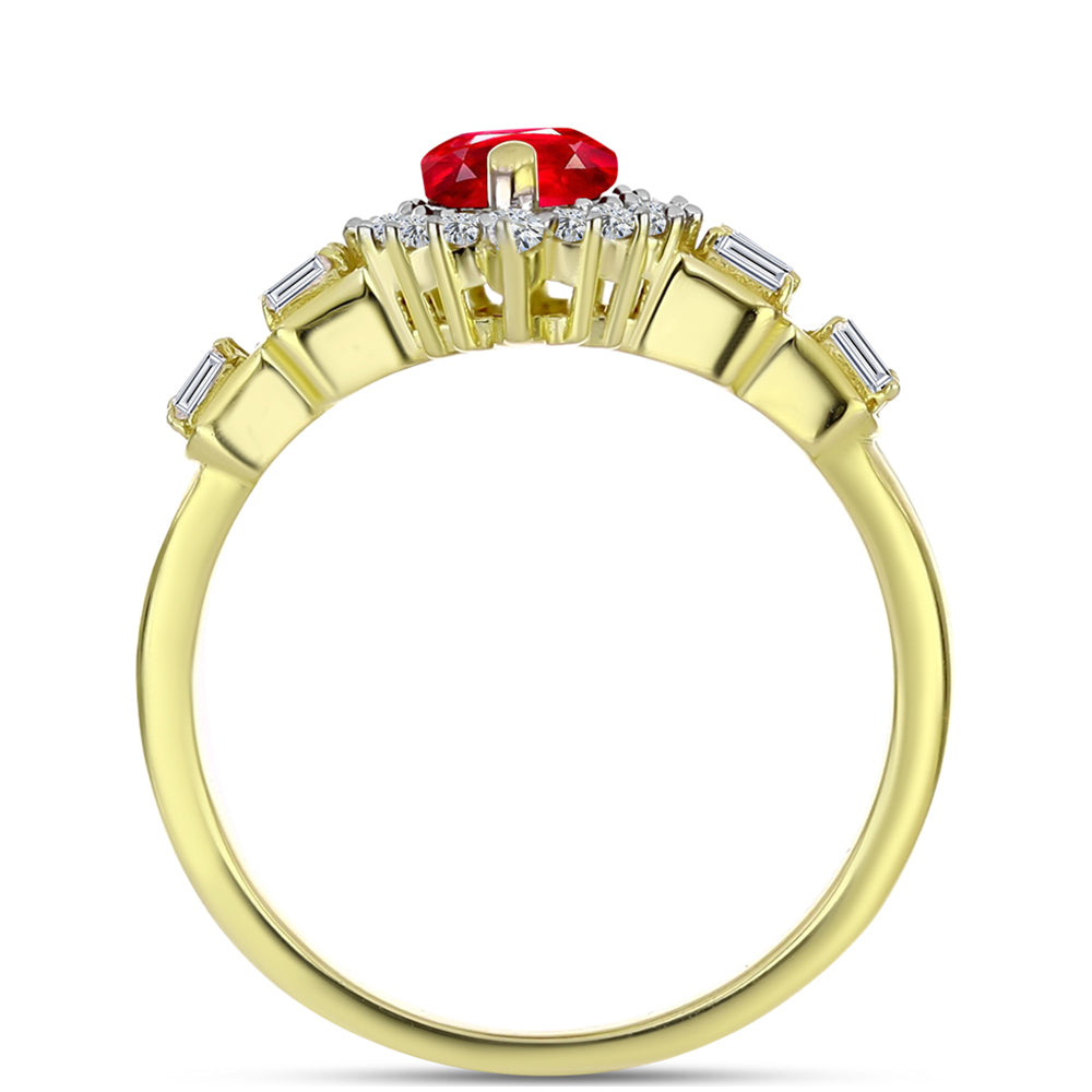 Anillo de Plata Bañada en Oro con Ágata Roja y Zircón Blanco 2 
