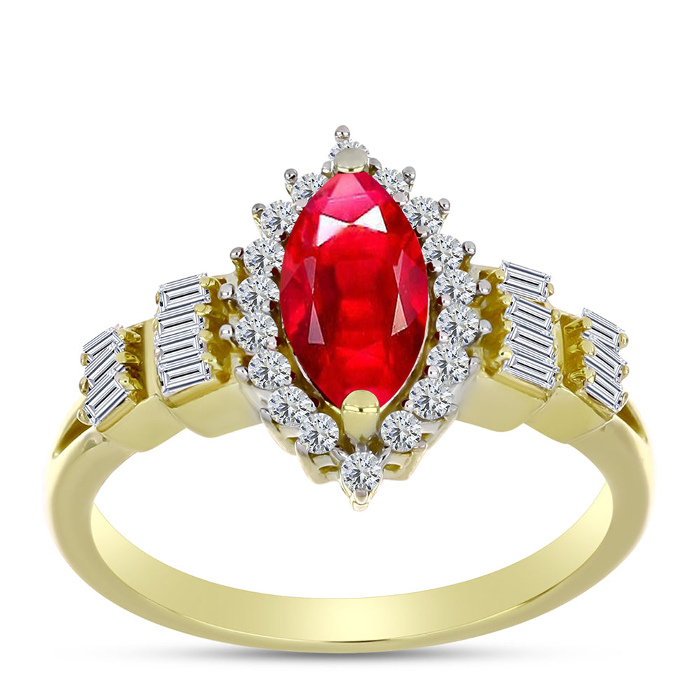 Anillo de Plata Bañada en Oro con Ágata Roja y Zircón Blanco