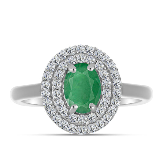 Anillo de Plata con Esmeralda de Brasil y Topacio Blanco