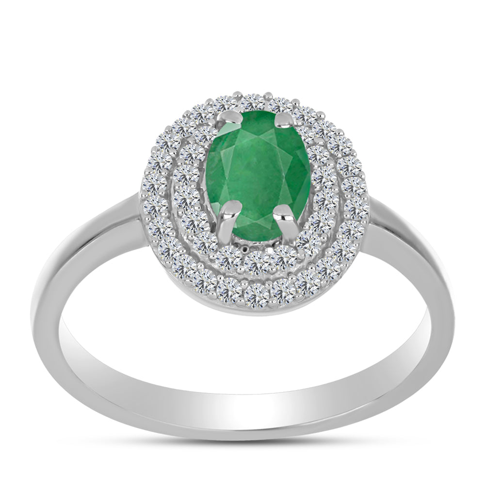 Anillo de Plata con Esmeralda de Brasil y Topacio Blanco