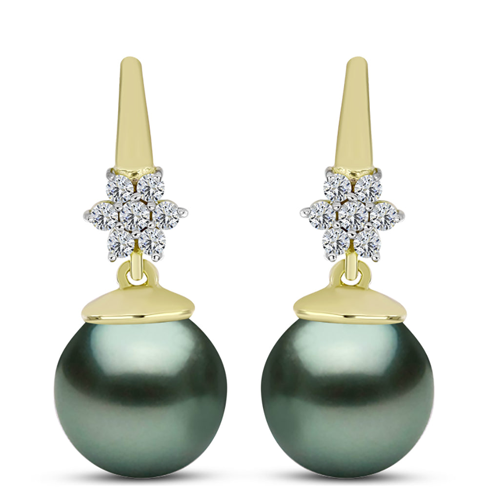 Pendientes de Plata Bañada en Oro con Perla de río Tahiti verde ilusión y Topacio Blanco 1 
